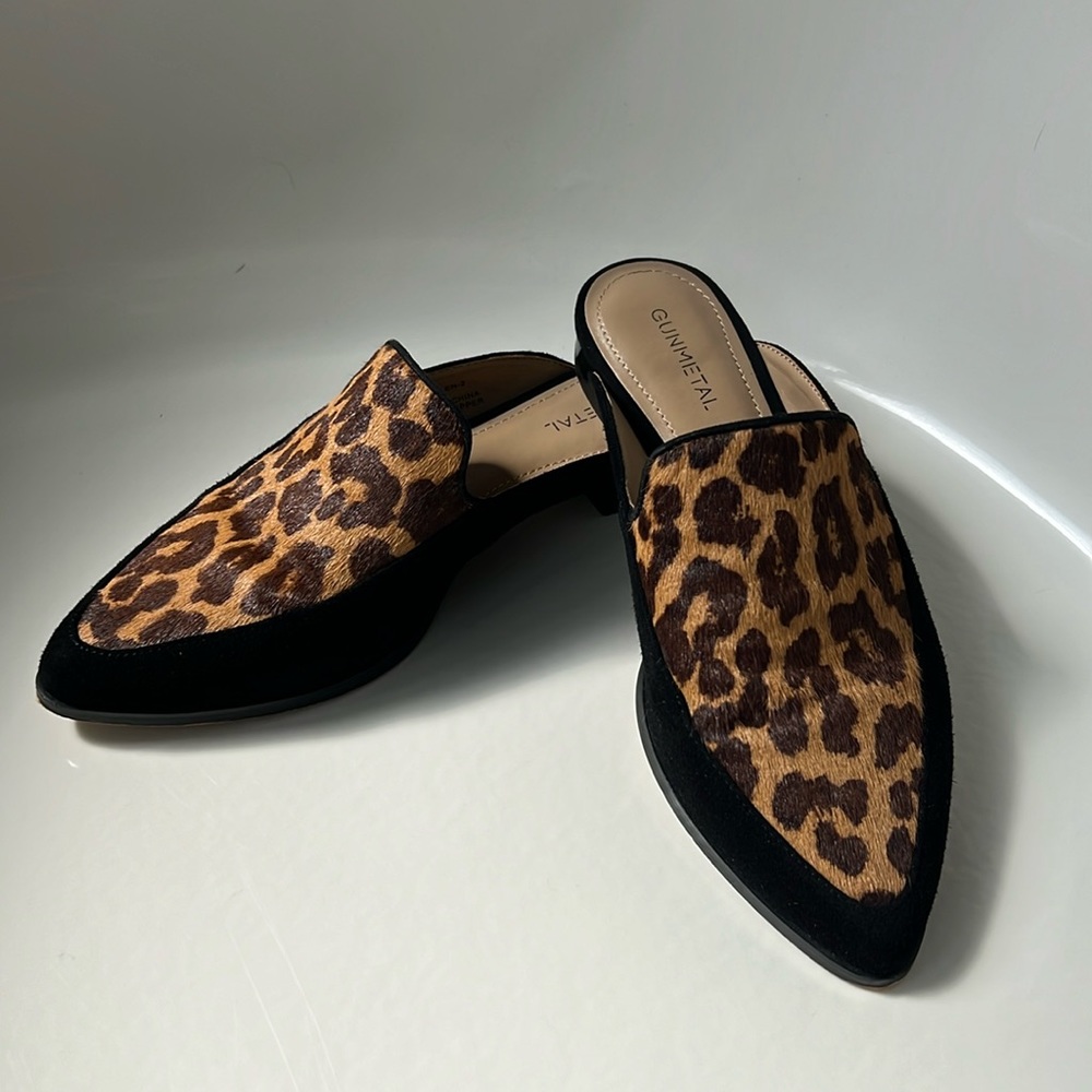 Leopard Fur/Hair on Hide Mules Size 7